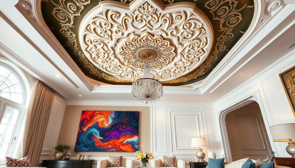 ceiling design with wall art and furniture